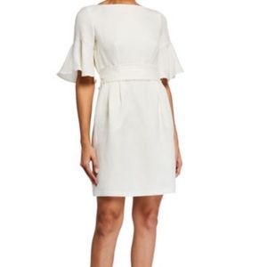 Eliza J Bell-Sleeve Pompom Sash Linen Blend Dress